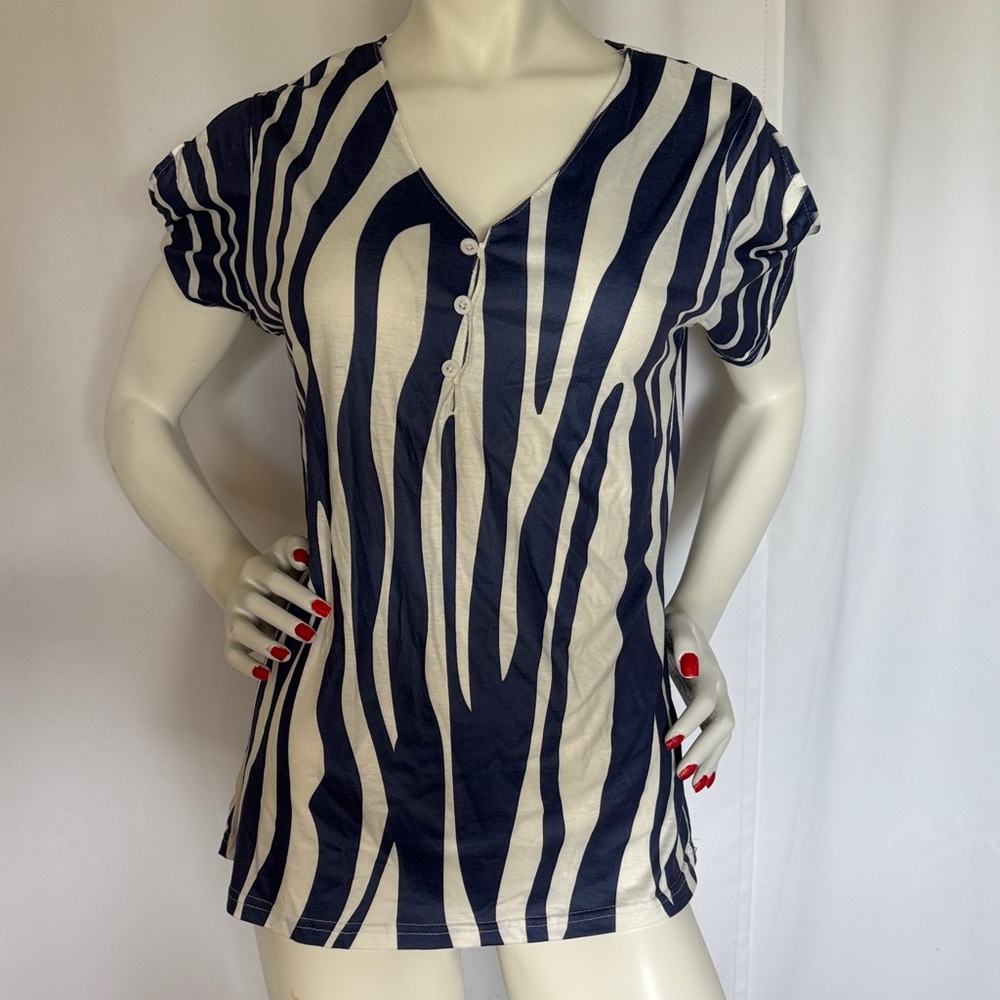 Navy and White Zebra Print Women's Top